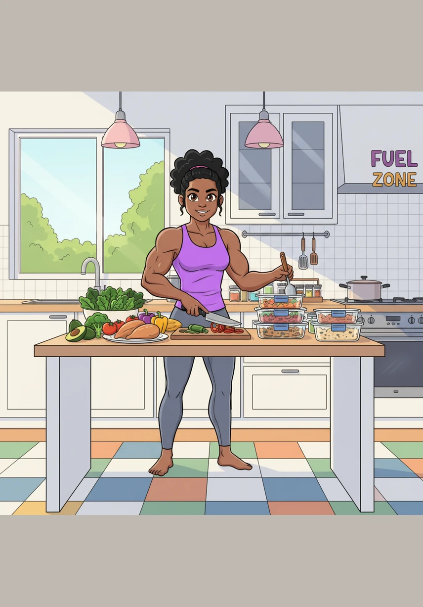 In her kitchen, Maya learned that building a strong body required the right fuel, carefully preparing colorful meals filled with protein and vegetables. She understood that every bite was a building block for the muscles she was working so hard to grow.