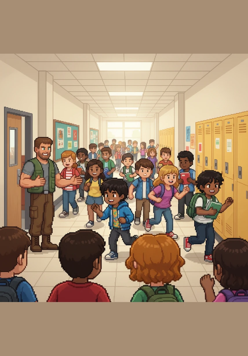 The silence shatters as the first bell rings and a tide of energetic teenagers floods the hallways with noise and color. Mr. Harrison stands by his door, greeting every student by name as they scramble to their lockers and trade morning jokes.
