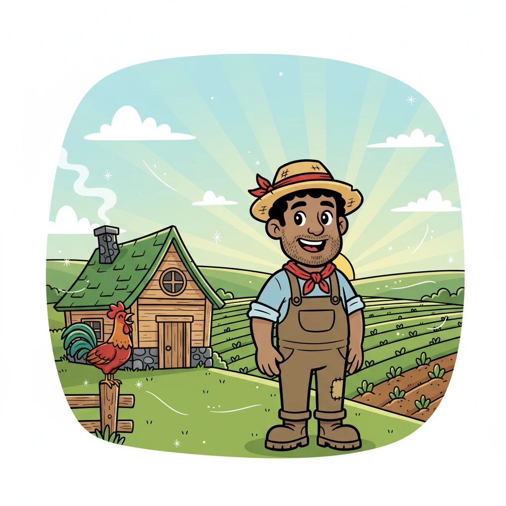 Silas woke with the sun, the rooster's crow a familiar greeting. He stepped out of his cozy cottage and into his vast, green field, ready for another day of tending to his crops. The morning air was crisp and fresh, and the promise of a bountiful harvest filled him with hope.