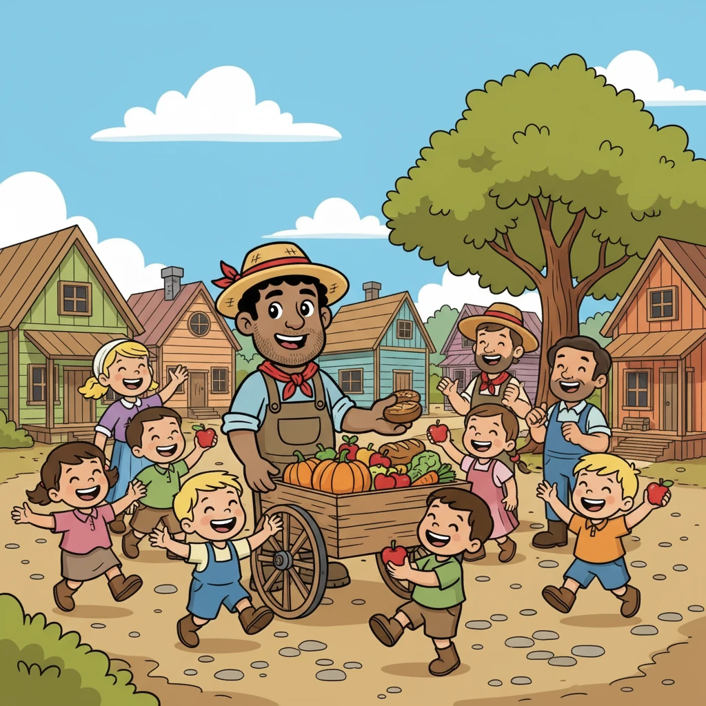 Silas drove his cart to the village, where he shared his food with everyone. Children laughed with delight, and adults expressed their gratitude. He ensured that no one went hungry, and he helped rebuild homes, too.