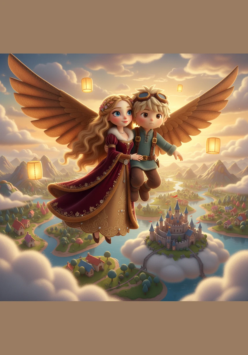 With a daring leap, the glider catches a warm updraft and soars gracefully over the sparkling valley. Elara gasps in wonder as she clings to Kaito, the world below turning into a tapestry of silver and deep blue.