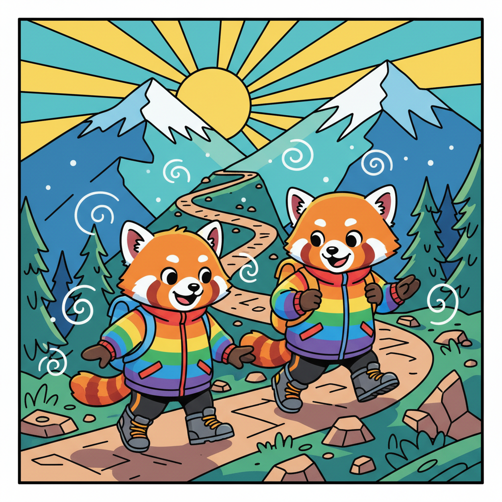 The next morning, they embarked on a hike, their colorful jackets protecting them from the mountain chill. They navigated through the winding paths, their determination and sibling bond strengthening with every step.