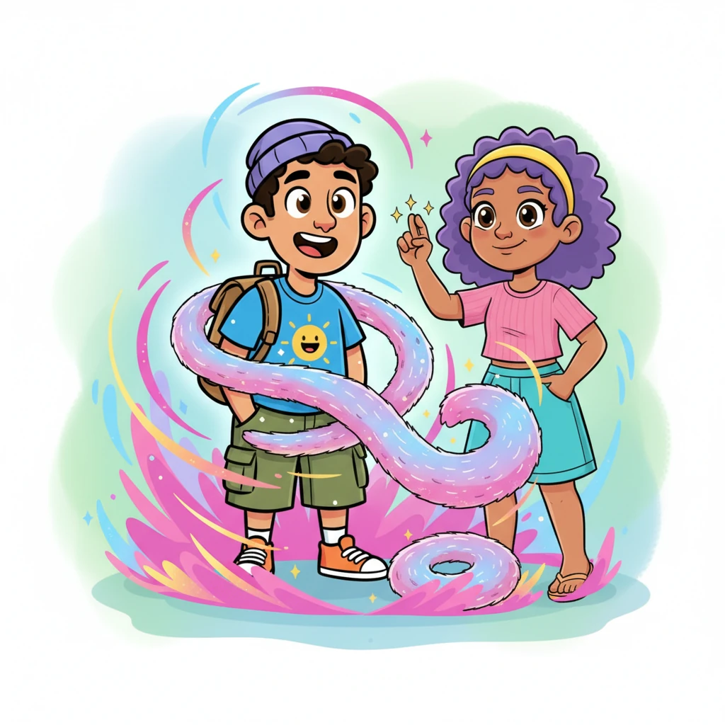 With a decisive snap of her fingers, Sylvie conjured forth a magnificent fur boa. It materialized from the vibrant magical aura surrounding Arthur, coiling gracefully. The plush, soft boa settled at his feet, shimmering with an iridescent glow, ready for its next enchanting act.