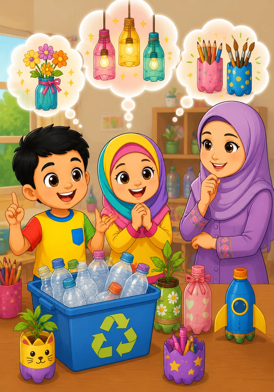 The two friends imagine all the wonderful things these old bottles could become if they just used a little bit of creativity.