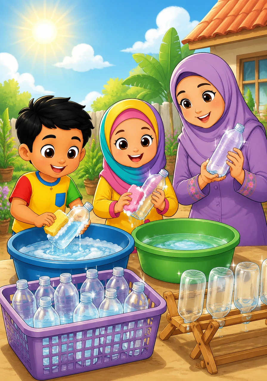 Under the bright, warm sun, they wash the bottles thoroughly until every single one is clean, shiny, and ready for a makeover.
