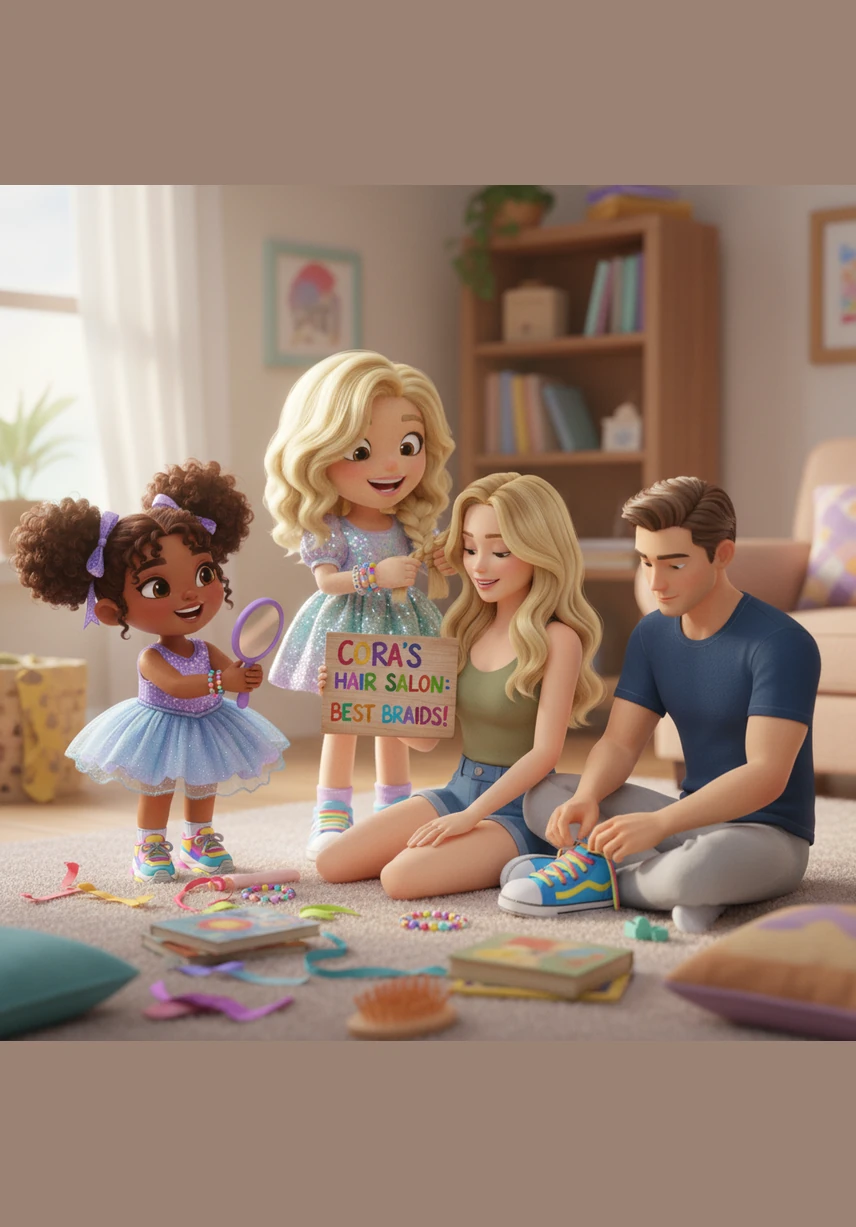 The morning sun streams through Cora’s window, illuminating her blonde hair as she wakes up with a giant smile. Today is the day she finally turns nine, and her room is already filled with shimmering pink and purple decorations in anticipation of the big event.