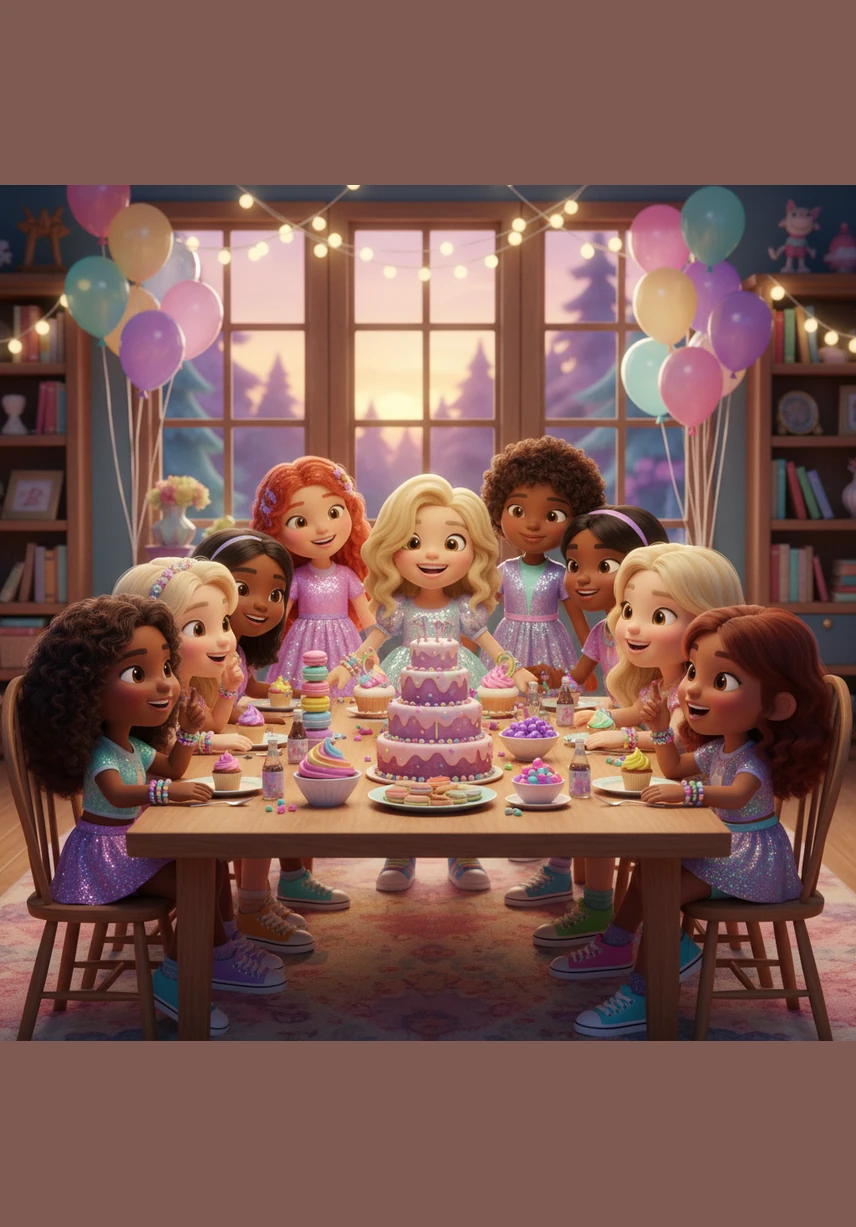 The girls gather around a long table covered in thousands of vibrant beads, alphabet charms, and elastic strings. It is time to start the main event of the party: making custom friendship bracelets to trade and wear just like their favorite pop star.