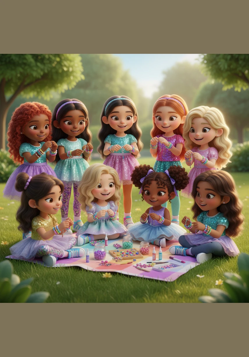 The music starts to play, and the park turns into a private dance floor as the ten girls jump, twirl, and spin. They sing along to every word of their favorite hits, their new friendship bracelets jingling on their wrists with every move.