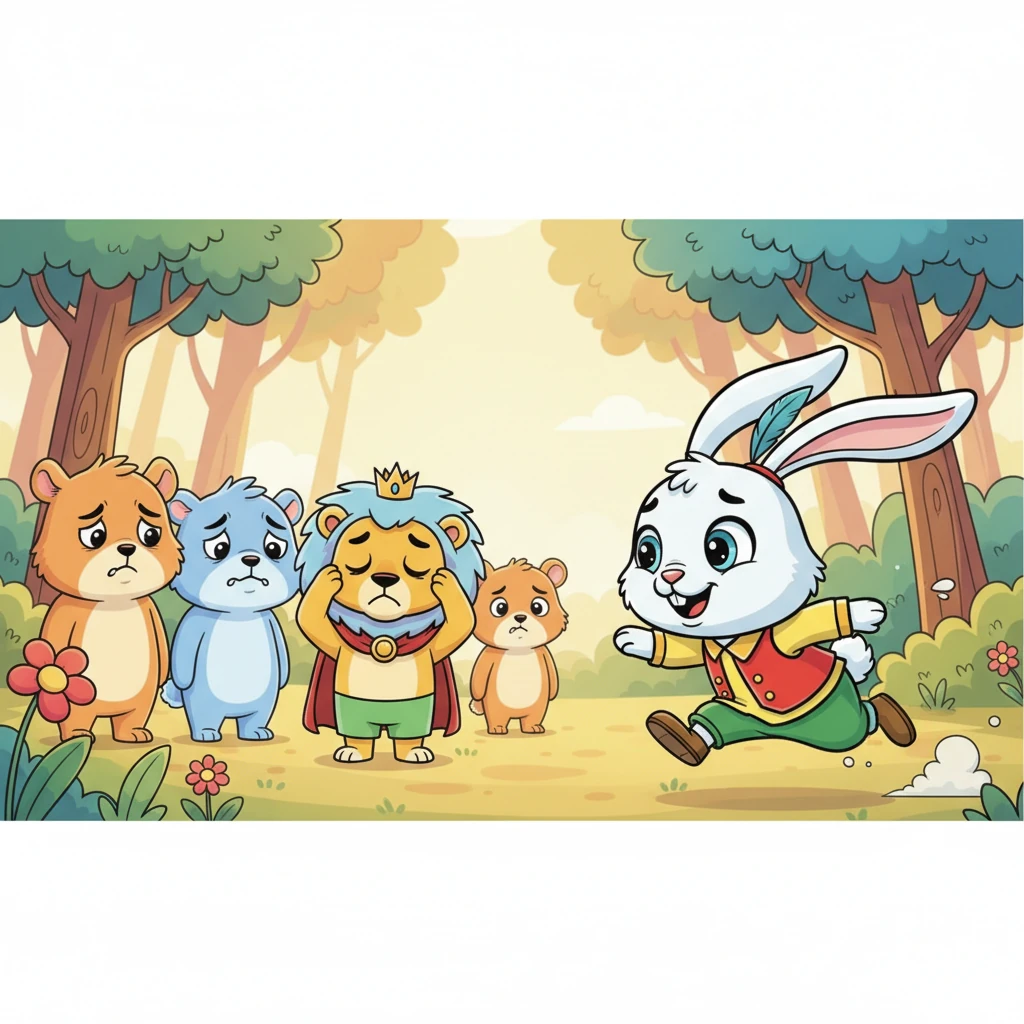 Аңдардың бәрі үмітсізденіп тұрғанда, ойнақы Тапқыр Қоян жүгіріп келді. Оның көздері жарқырап, құлақтары едәуір ұзын, жүні аппақ еді. Ол өте батыл көрінді.