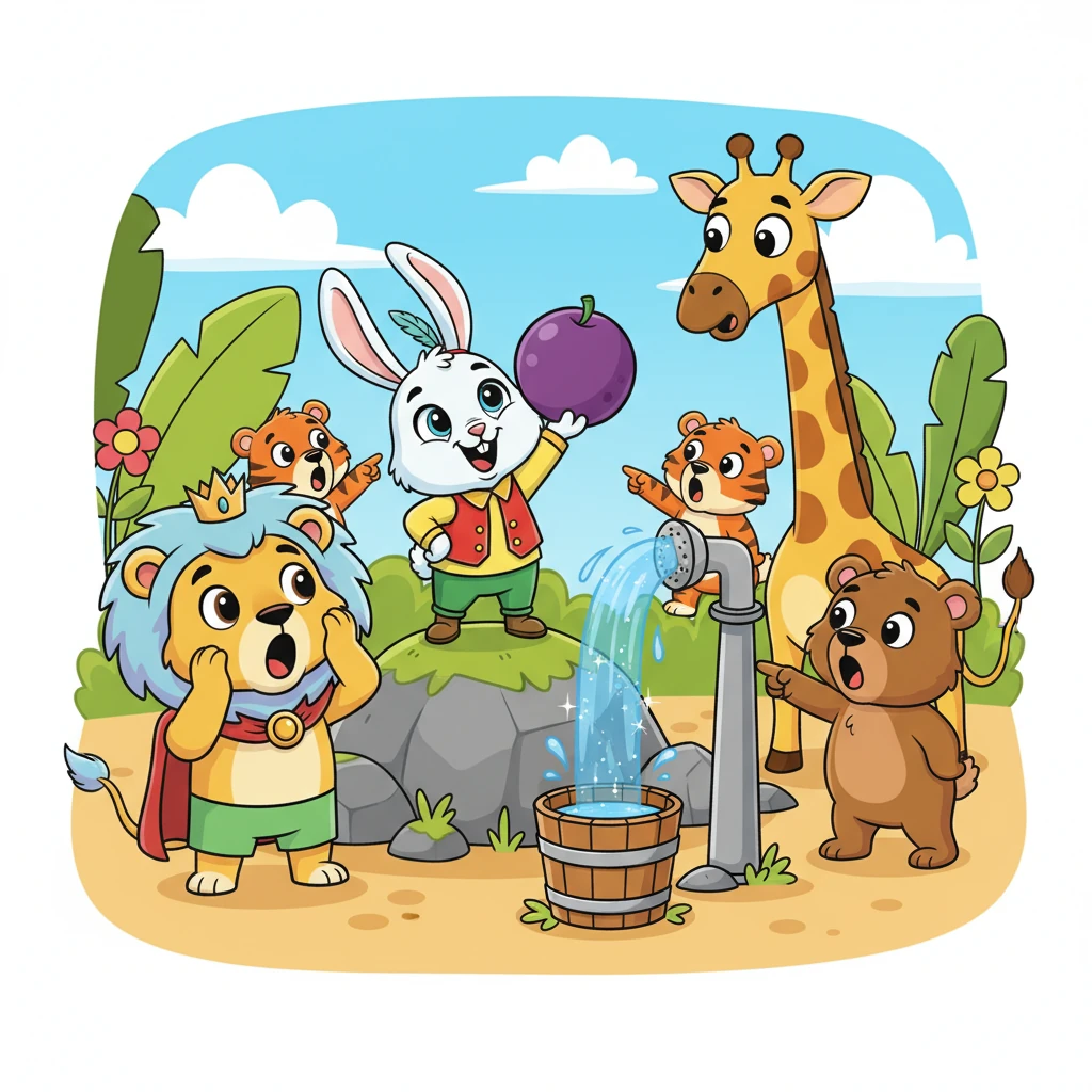 Таңғалған аңдар: "Ендеше, іше ғой!" деп айқайлады. Олардың бәрі Тапқыр Қоянның қандай айла қолданатынын көздерімен көруге асықты. Көрініс өте қызықты болды.