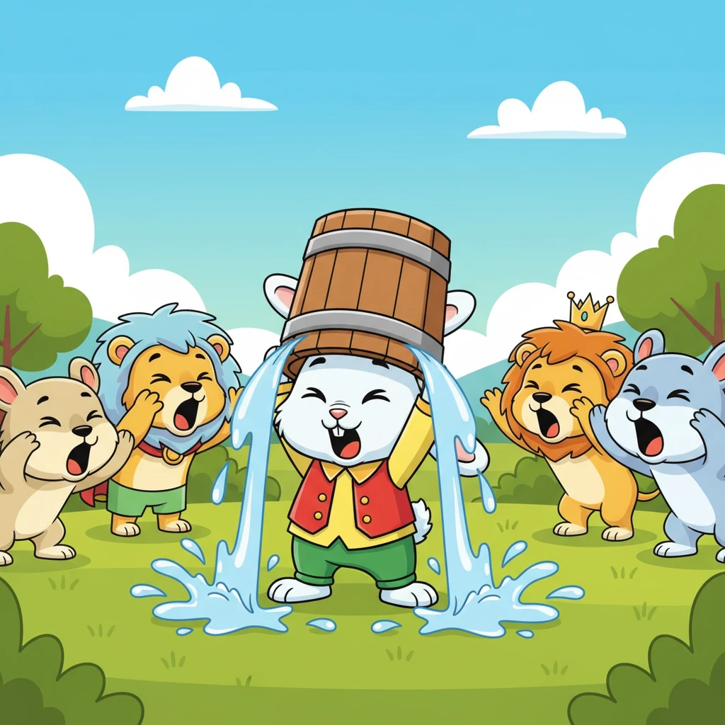 Ақылды Тапқыр Қоян суып қалған суды басына бір-ақ көтеріп, сіміріп салды. Таңданған аңдар ауыздарын ашып, көздерін жұмды. Олар Тапқыр Қоянға қызыға қарай бастады.