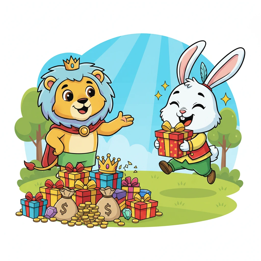 Алданған Арыстан патша Тапқыр Қоянға көп сыйлықтар берді. Ол: "Міне, нағыз ер!" деп мақтады. Сөйтіп, Тапқыр Қоян көп сыйлыққа ие болып, қуанышы қойнына сыймады.