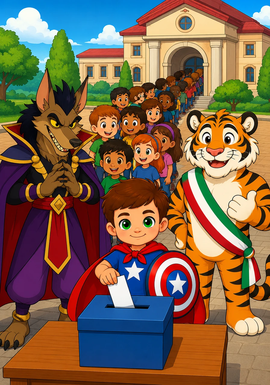 Llegó el día más esperado por todos los niños del país: las grandes elecciones presidenciales. Enormes filas de pequeños entusiastas esperaban su turno para votar por un presidente que les diera hermosas escuelas, comida deliciosa y mucha protección.