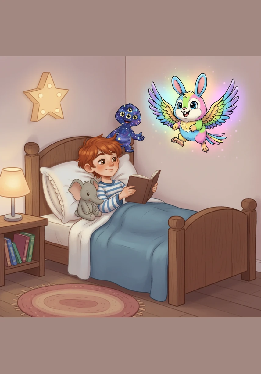 Little Leo tucked himself into his cozy bed, pulling his soft blue blanket up to his chin. As he closed his eyes, the room began to fade away, replaced by a gentle, shimmering light that felt like a warm hug.