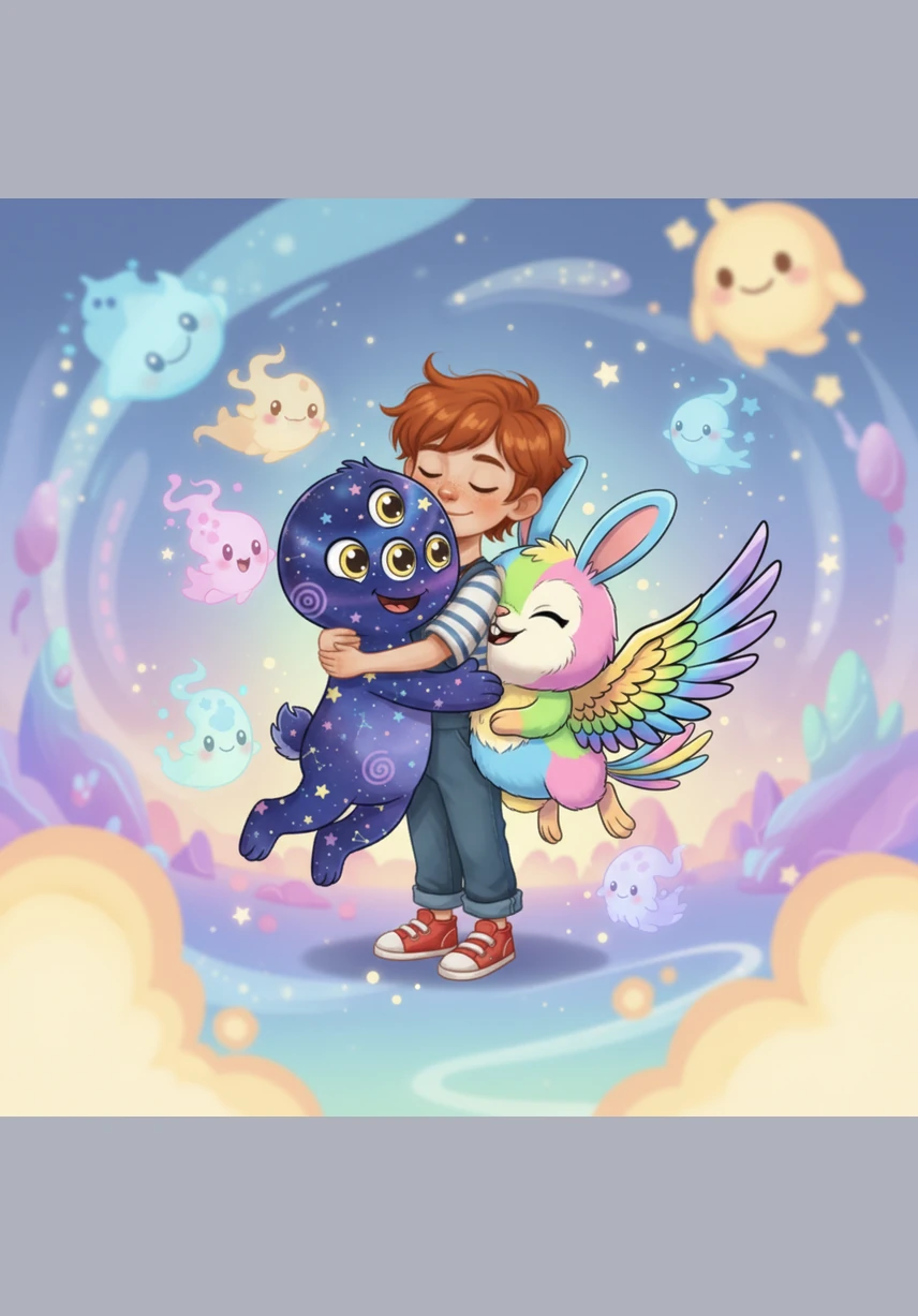 As the dream world began to grow soft and blurry, Leo’s new friends gathered around to give him a big, gentle group hug. They whispered that they would always be there in his imagination, waiting for him to return whenever he closed his eyes.