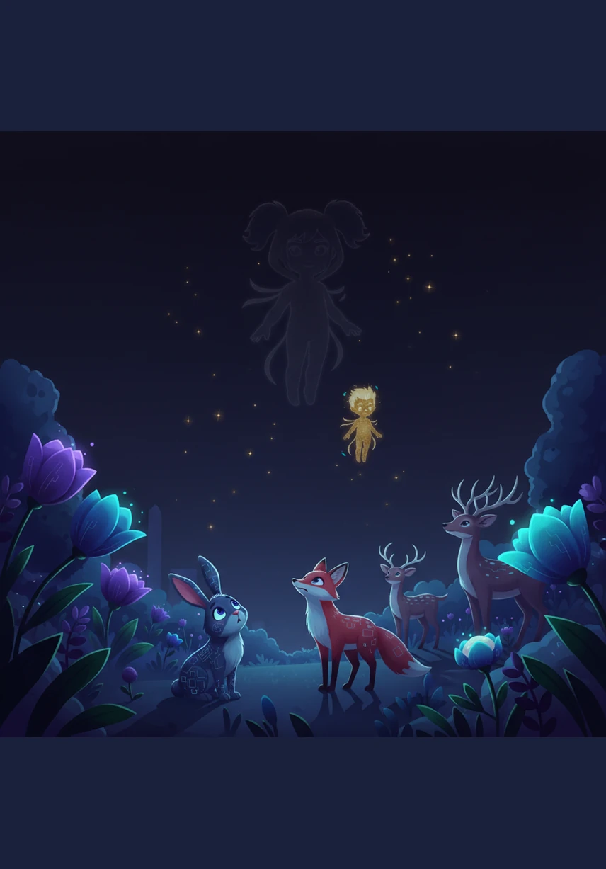 Down on Earth, the garden flowers closed their petals in confusion, and the woodland creatures tilted their heads at the sudden darkness. The sky had become a vast, empty velvet curtain with the main spotlight turned off.