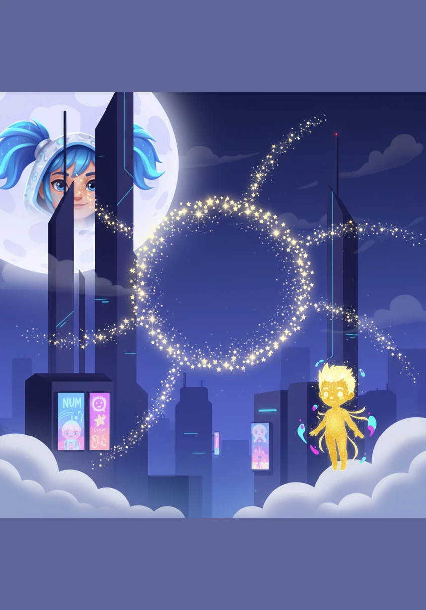 The stars gathered in a shimmering circle, whispering among the constellations about where their friend could be. They decided to form a glowing search party, drifting through the deep indigo sky to find the hidden moon.