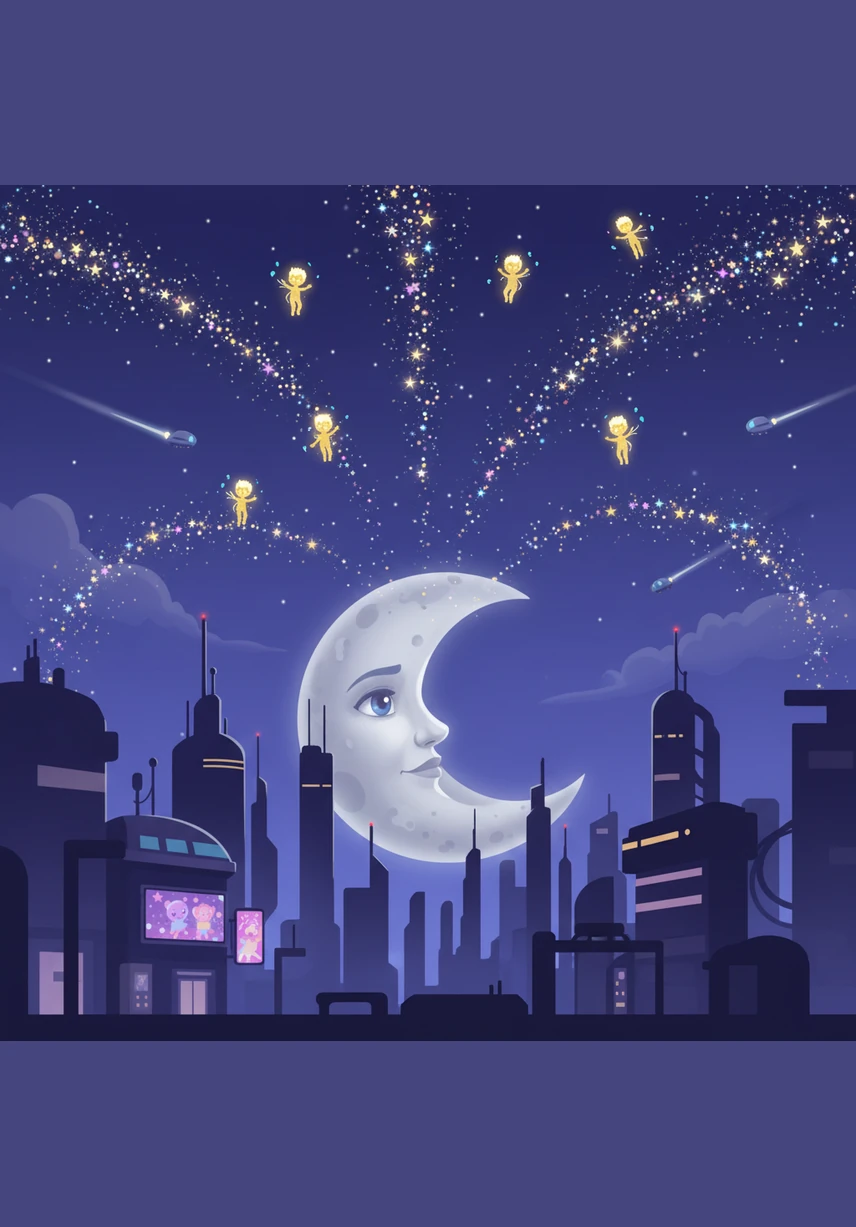 Slowly and carefully, Luna began to peek out, showing just a sliver of her silver crescent at first. The stars cheered with tiny flickers of joy, illuminating the sky like a thousand scattered diamonds to welcome her back.