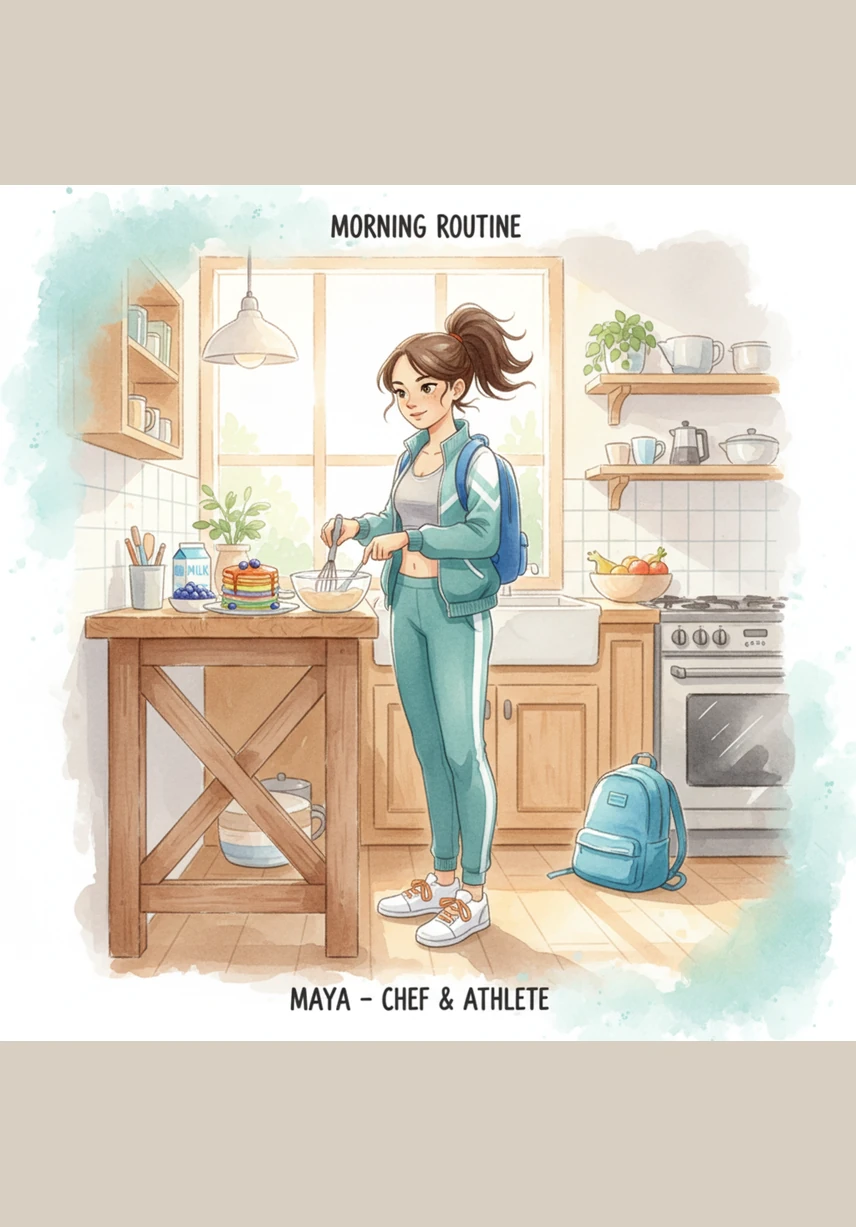 Maya hums a happy tune in her bright kitchen as she packs her favorite ham sandwich, a cold juice box, and a delicious chocolate chip cookie into her lunchbox. She is extra excited today because she gets to sit with all her best friends during the lunch break.