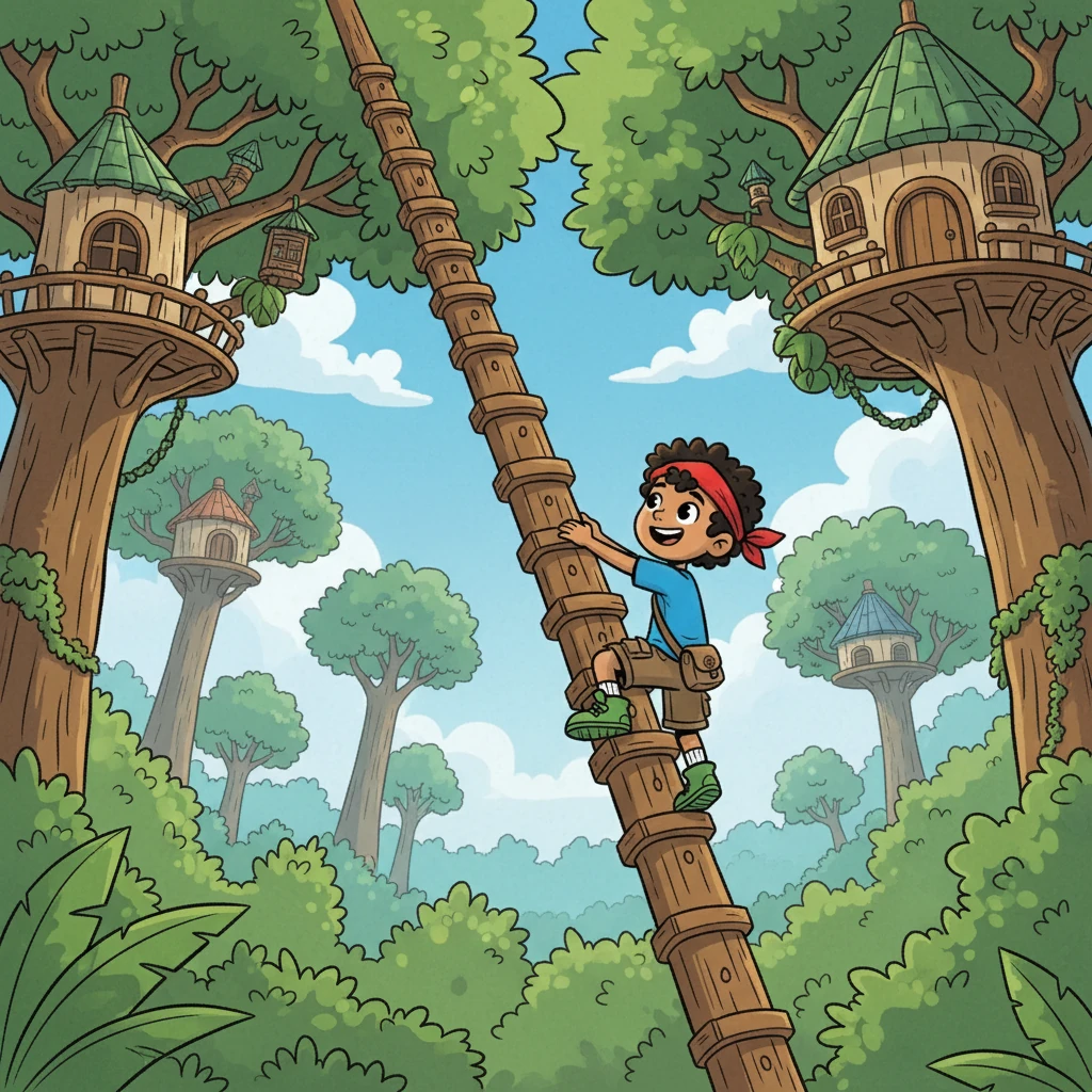 Kai read about how the Korowai built their homes high in the trees, up to 50 meters above the ground, to stay safe from floods and wild animals. He imagined climbing the long wooden poles with notches cut for hands and feet.