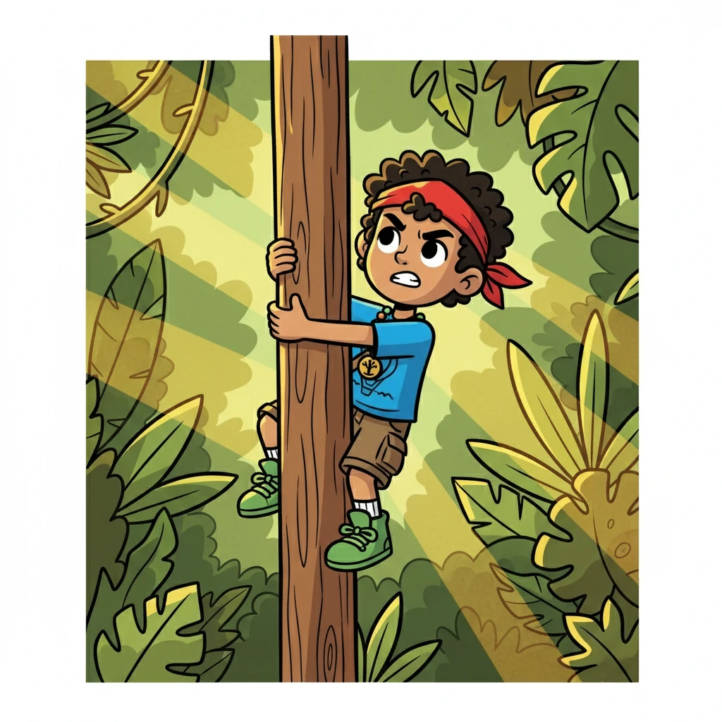 The illustration depicted Kai's imagination: a young boy, just like him, expertly climbing a wooden pole, his face filled with determination. Sunlight streamed through the leaves, illuminating his climb.
