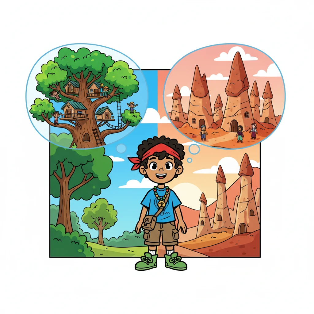 Inspired, Kai decided he wanted to visit both places. He imagined himself exploring the tree houses and the fairy chimneys, learning about the people and their cultures.