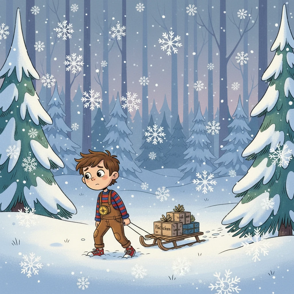 Die Suche wurde anstrengender. Der Schnee fiel dichter und Leos Füße wurden müde. Mia begann zu quengeln, und Leo fragte sich, ob sie jemals den richtigen Baum finden würden.