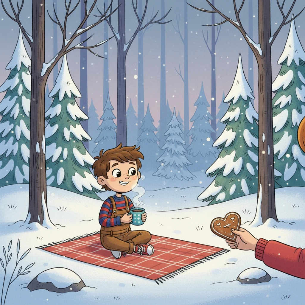 Gerade als die Stimmung sank, breitete Mama eine Decke im Schnee aus. Sie schenkte heißen Kakao ein und teilte Lebkuchen. Die Wärme des Getränks und die gemeinsame Pause hoben die Laune aller.