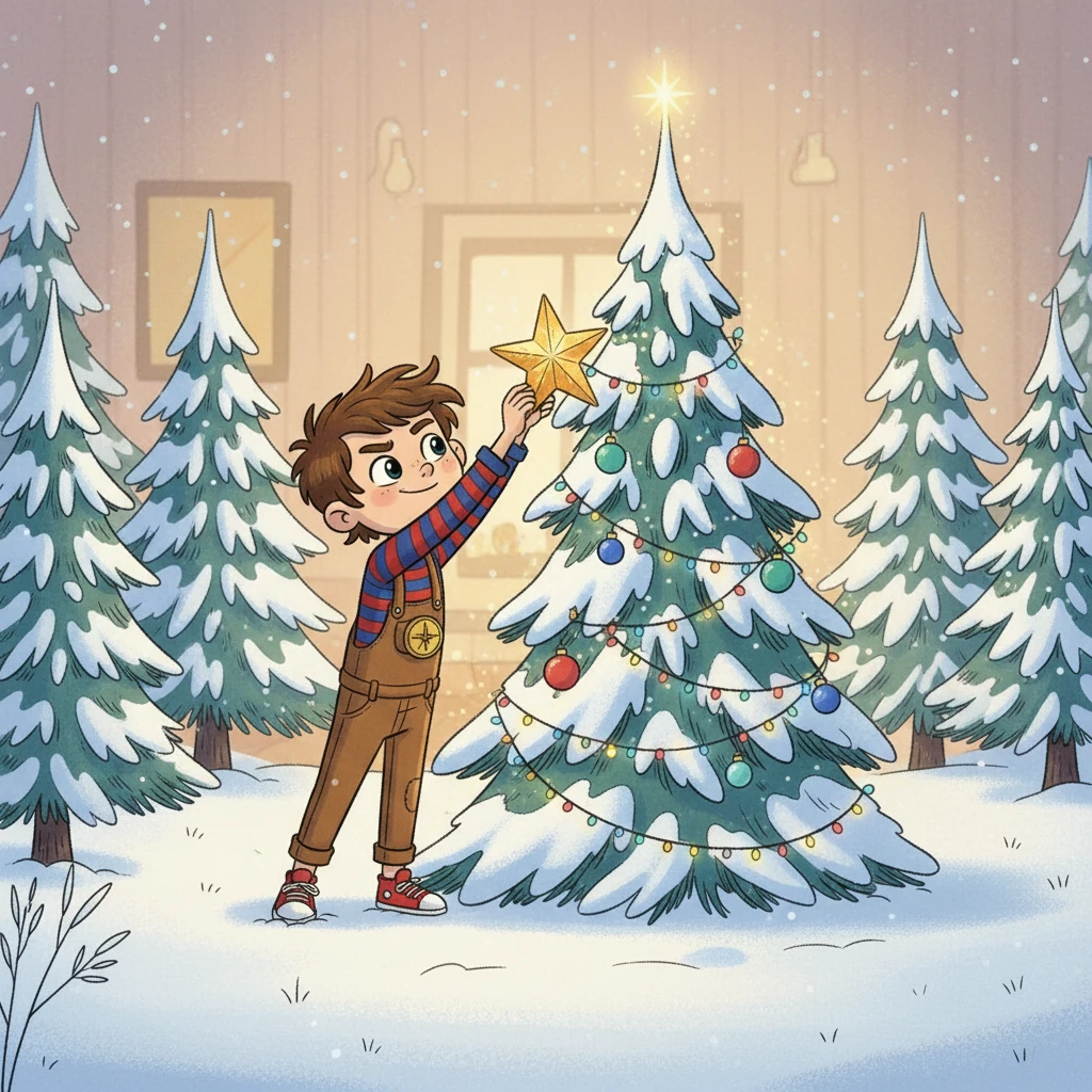 Zuhause stand der Weihnachtsbaum nun stolz im Wohnzimmer. Die Familie begann, ihn mit glitzernden Kugeln, bunten Lichtern und Sternen zu schmücken. Der Raum füllte sich mit dem Duft von Tanne und der Magie der Weihnachtszeit.