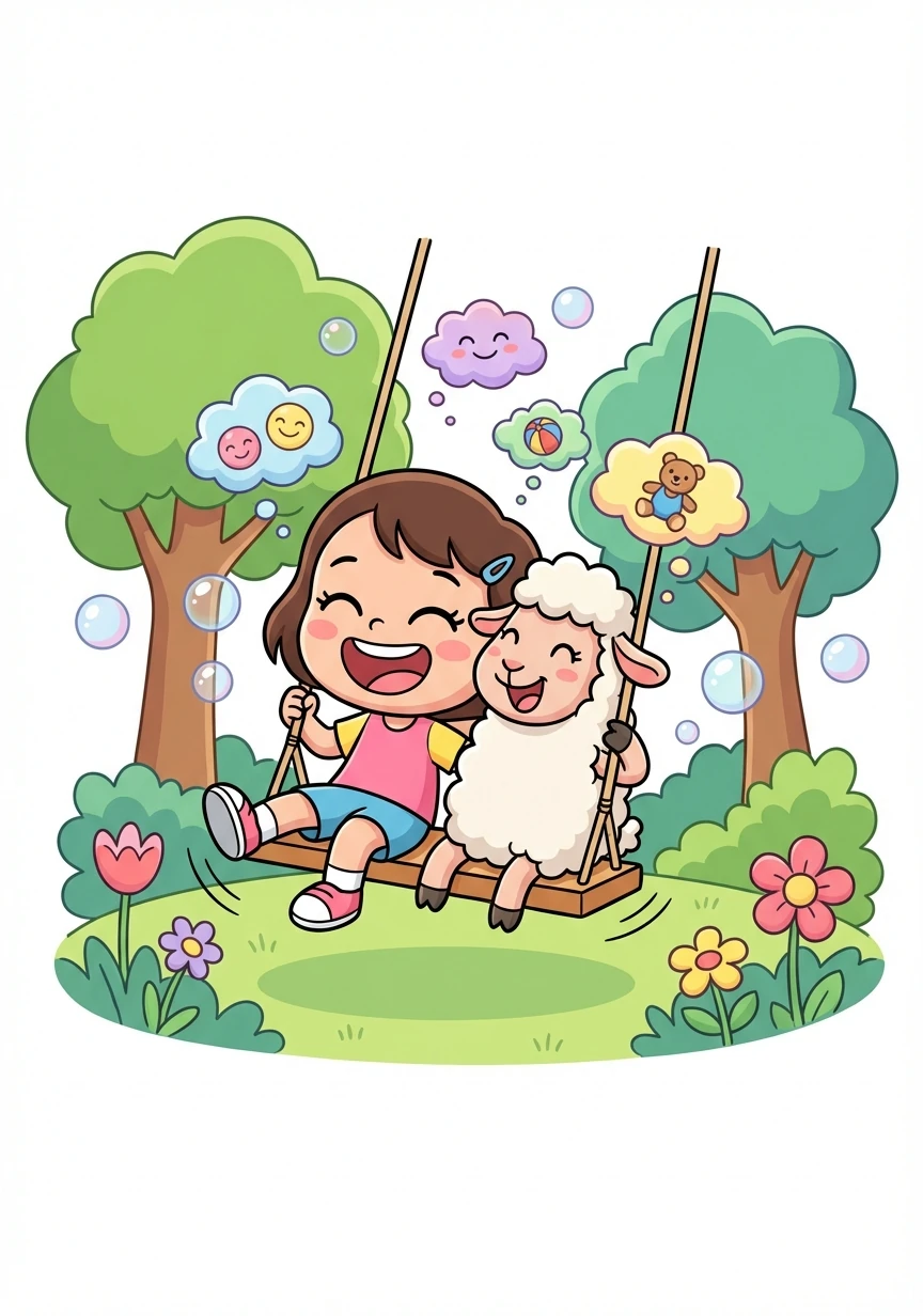 Baa-bara suggested they count happy things instead of worries. Luna closed her eyes and pictured her favorite swing set, giggling with her best friend.