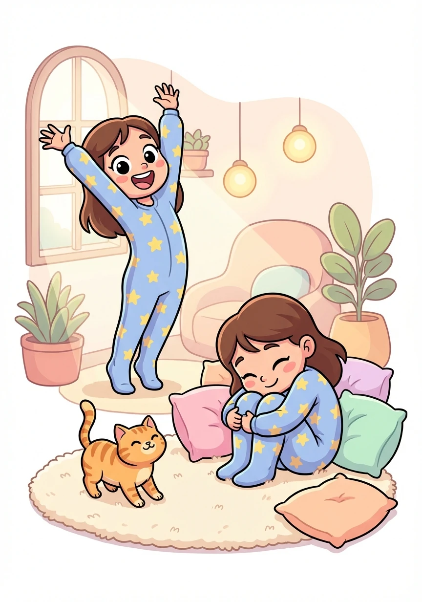 They stretched like sleepy cats, reaching their paws towards the ceiling and then curling up into cozy balls.