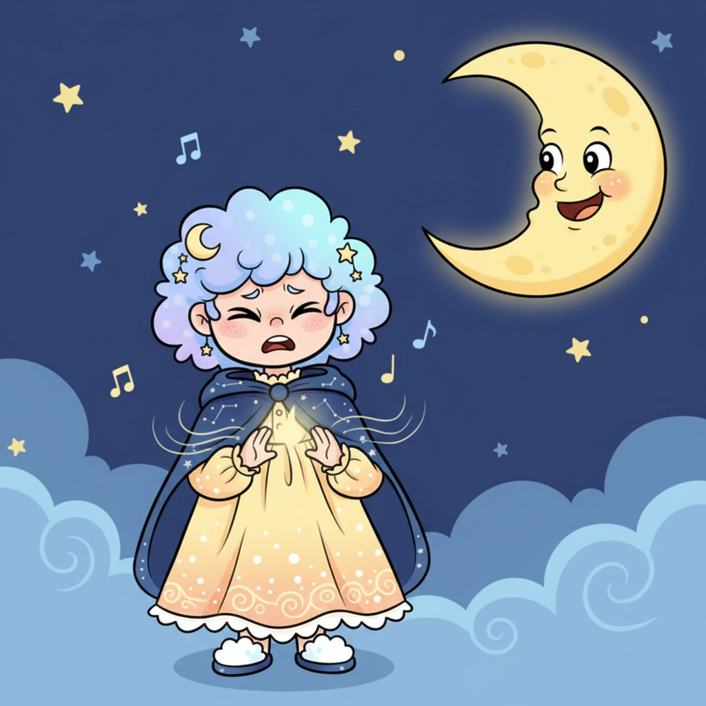 Taking a deep breath, Luma gathered all her courage and gave the smallest, most hesitant flicker. It was barely visible, a whisper of light, but it was *her* light. The Moon beamed, its smile wide and encouraging, and a soft, almost inaudible chime filled the air.