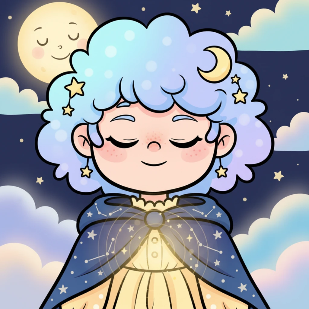 “Wonderful!” encouraged the Moon. “Now, try again, a little brighter this time.” Luma closed her eyes, focused on the warmth of the Moon's kindness, and this time, her twinkle was a little stronger, a soft, beautiful pulse. The camera slowly zooms in on Luma's face, showing her growing confidence.