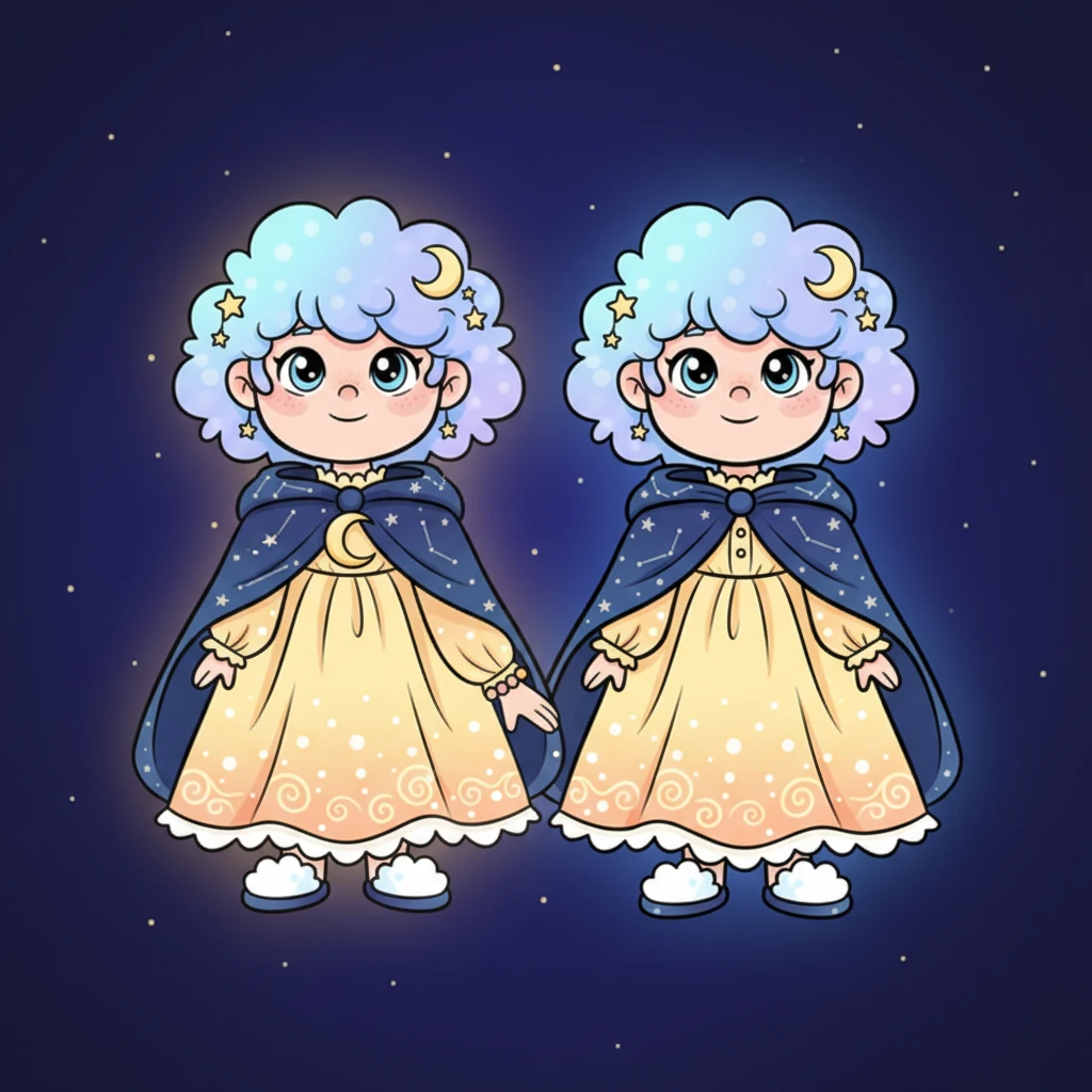 Luma beamed, her little star heart filled with happiness, no longer shy. She and the Moon shared a peaceful, knowing look, their lights softly mingling in the quiet night. The scene slowly fades to a deep, comforting blue, with Luma's gentle glow shining steadily, accompanied by soft, calming lullaby music, inviting sweet dreams.