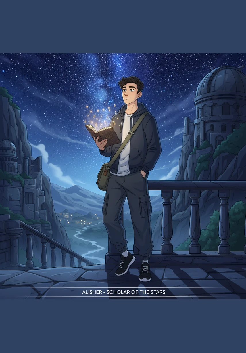 Having mastered the foundations of optics, Alisher stands confidently under the starlight, looking through his telescope with a deep appreciation for the laws of physics. He knows that his understanding of light and lenses will guide him toward many more scientific discoveries in the future.