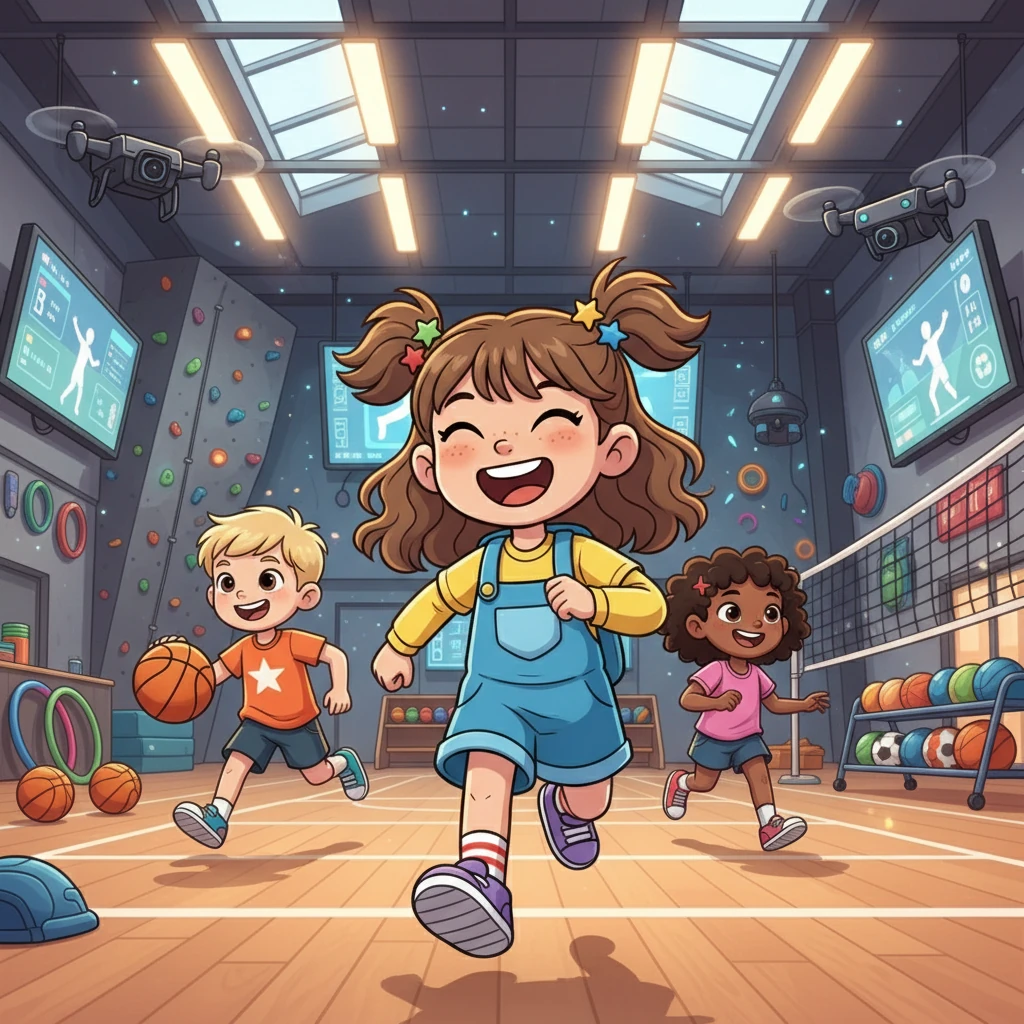 The sports hall was a vibrant space, full of energy and movement. Anya envisioned herself running and playing with her friends, laughing and cheering each other on. The hall was equipped with modern technology and all kinds of sports equipment.