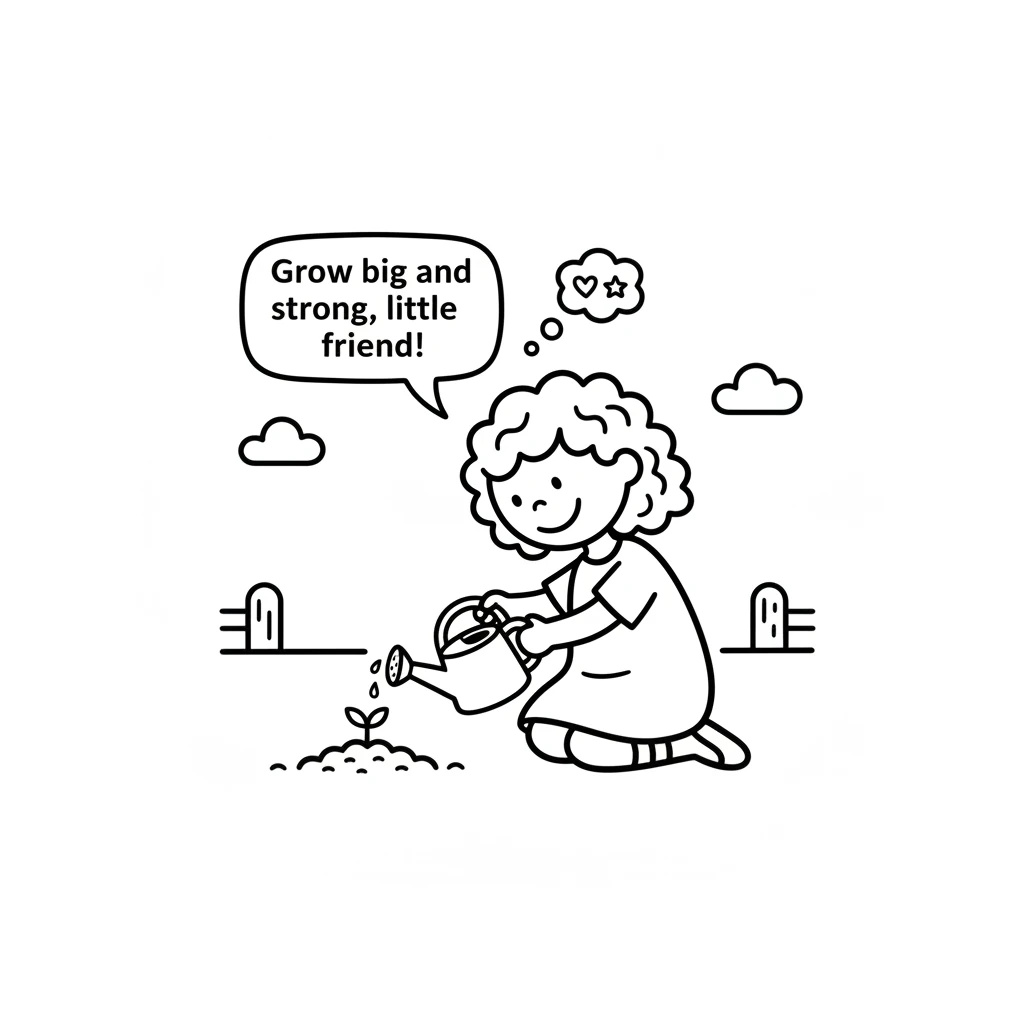 Every day, Lily remembered her little seed. She would bring a small watering can and give it just a few drops of water, whispering encouraging words.