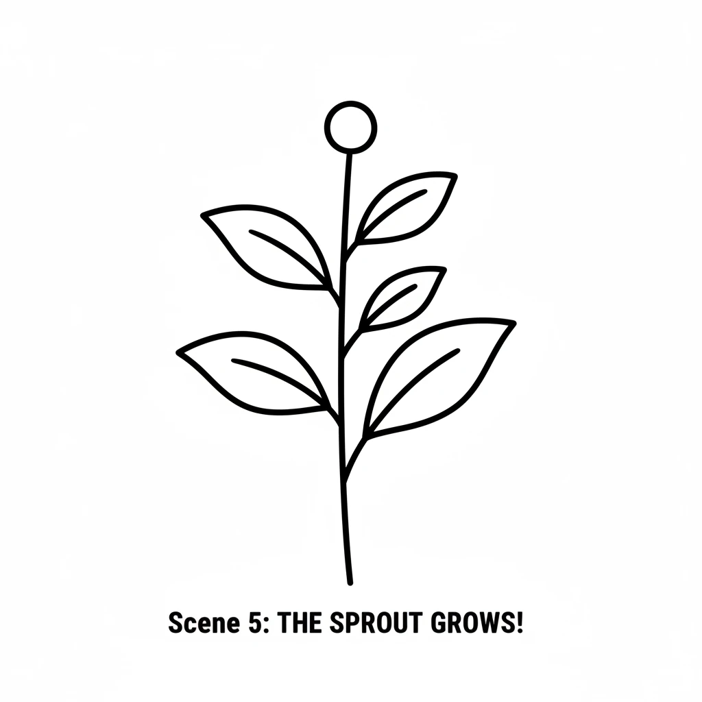 The sprout grew taller and stronger each day, unfurling new leaves. Soon, a small, round bud appeared at the top of the green stem.