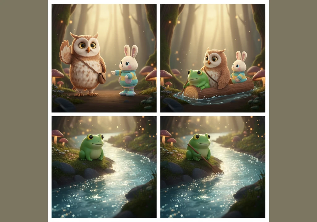 Near a shimmering pond, a small green frog sits on a lily pad after making a loud splash in the water. The tall grass nearby rustles softly as somethi