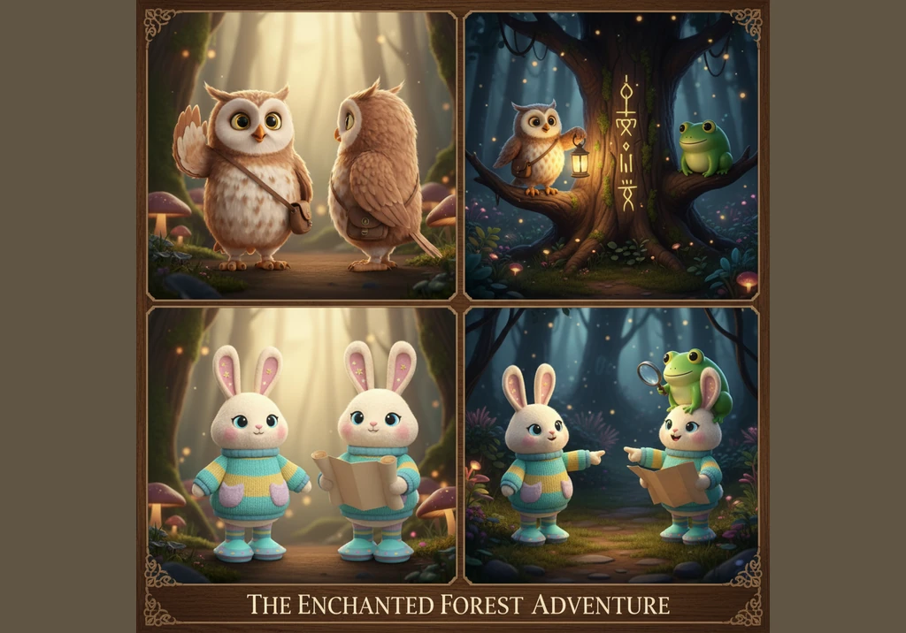 Dozens of golden fireflies twinkle like tiny stars among the trees, lighting up the dark woods with a soft glow. Hoot the Owl settles back onto his fa