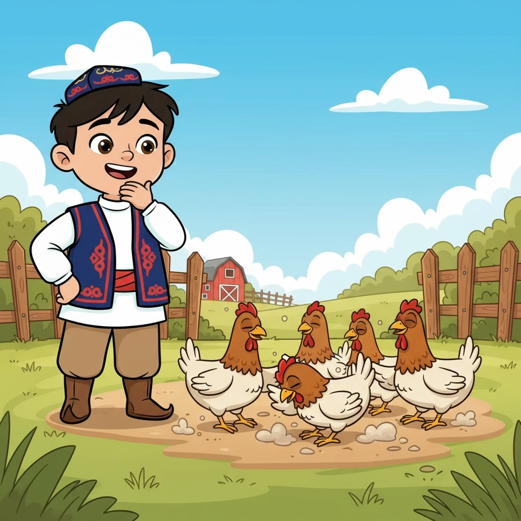 The chickens are taking a dust bath. They are so busy! Alim giggles at the chickens.