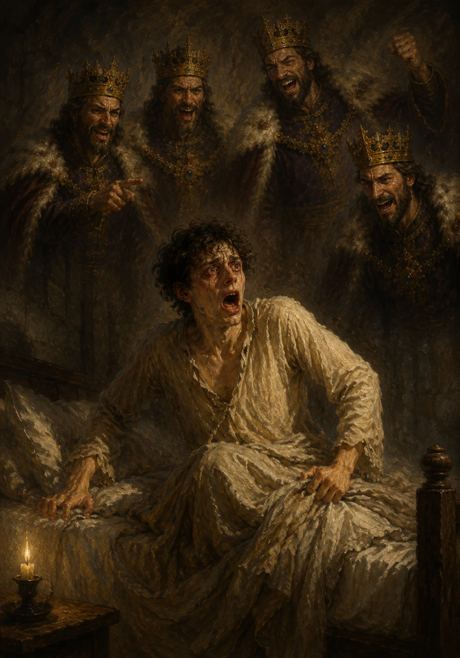 Sleep brings no peace, only the jagged memories of your biological brothers' sneers and the cold sting of their hands against your skin during your youth. You bolt upright with a silent scream, your body drenched in cold sweat as the shadows of the room morph into the ghosts of the family who broke you.
