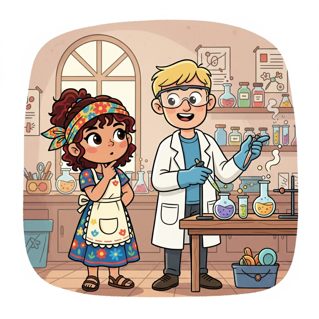 Dentro del laboratorio, conoció a Klaus, un químico farmacéutico alemán con una sonrisa amable y un entusiasmo contagioso por la ciencia. Klaus explicaba experimentos fascinantes, y Srey, con curiosidad, escuchaba atentamente cada palabra. Se hicieron amigos rápidamente.