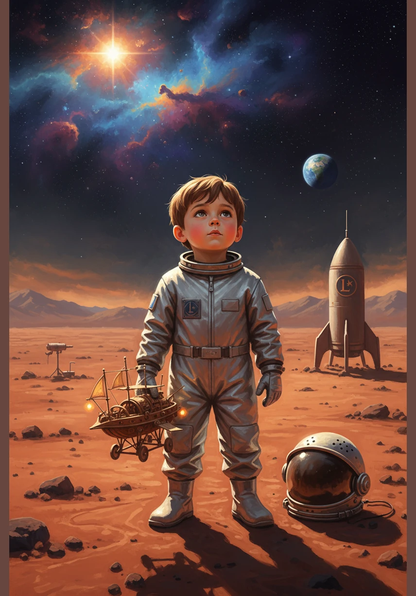 As he travels further away from the sun, Leo reaches the twin blue worlds of Uranus and Neptune. These planets glow with a deep, chilly azure light, surrounded by thin rings and freezing winds. Everything is silent and beautiful in this cold corner of the solar system, where the stars seem to shine even brighter.