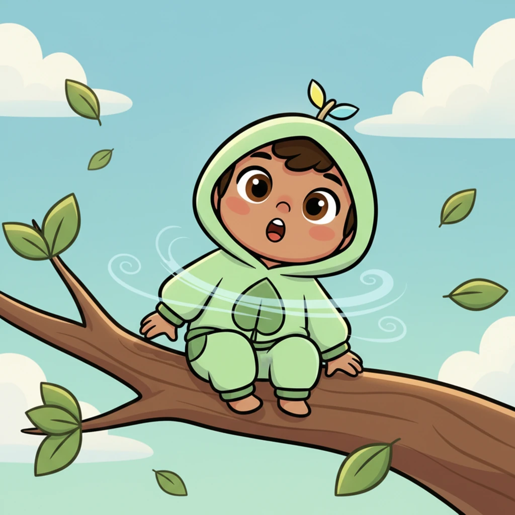 Little Leaf wiggled on her branch. “I want to float!” she whispered, her tiny green self swaying gently. The wind brushed by, soft and curious, tickling her edges.