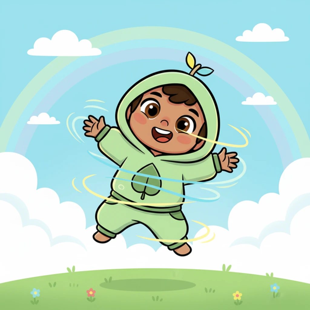 She tried to wiggle more, feeling a little tug from the wind, like a playful friend. A tiny blush of golden yellow was starting to appear on her bright green edges.