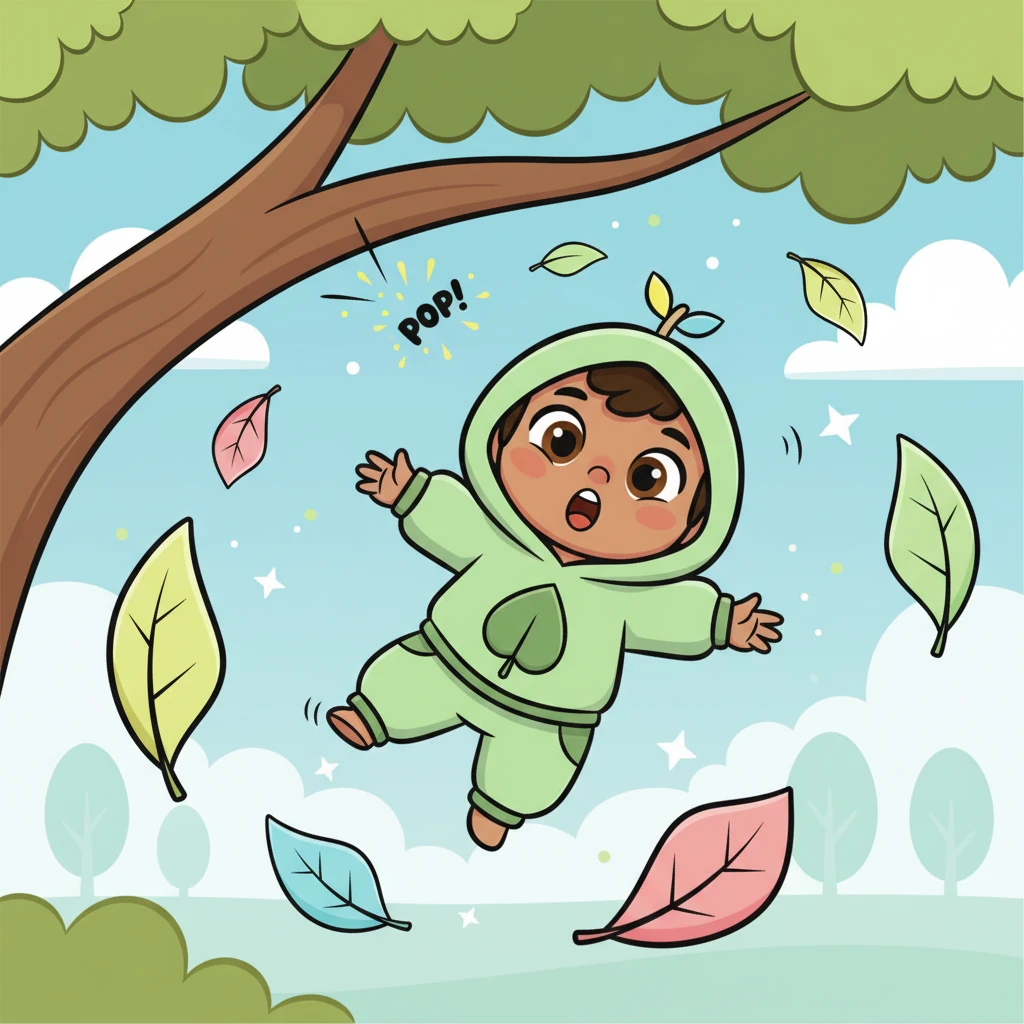 With a soft, gentle 'pop!' her tiny stem let go of the branch, finally free. Pip gasped, her eyes wide with surprise and a tiny bit of nervous excitement.