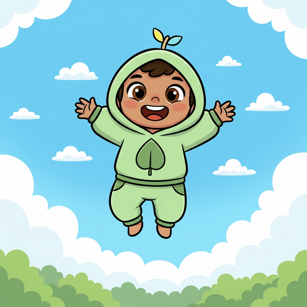 Then, she wasn't falling down! She was floating, soaring gently on the breeze, higher and higher. A huge, joyful smile spread across her little leaf face.