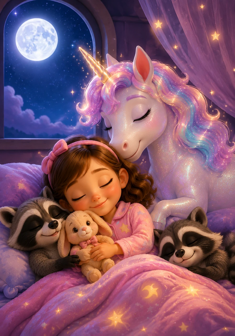 Under the watchful gaze of the moon, Michelle drifted into a peaceful slumber surrounded by her magical friends. She dreamed of sparkling adventures and the many wonderful mornings that were yet to come.