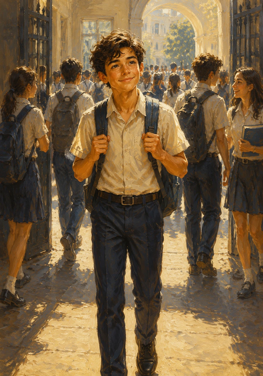 Walking through the school gates on Monday, Giles looked around at the bustling hallways and realized he only had two more years of school left. The thought brought a sudden wave of excitement and gravity, making the hallways feel like a launching pad for the rest of his life.